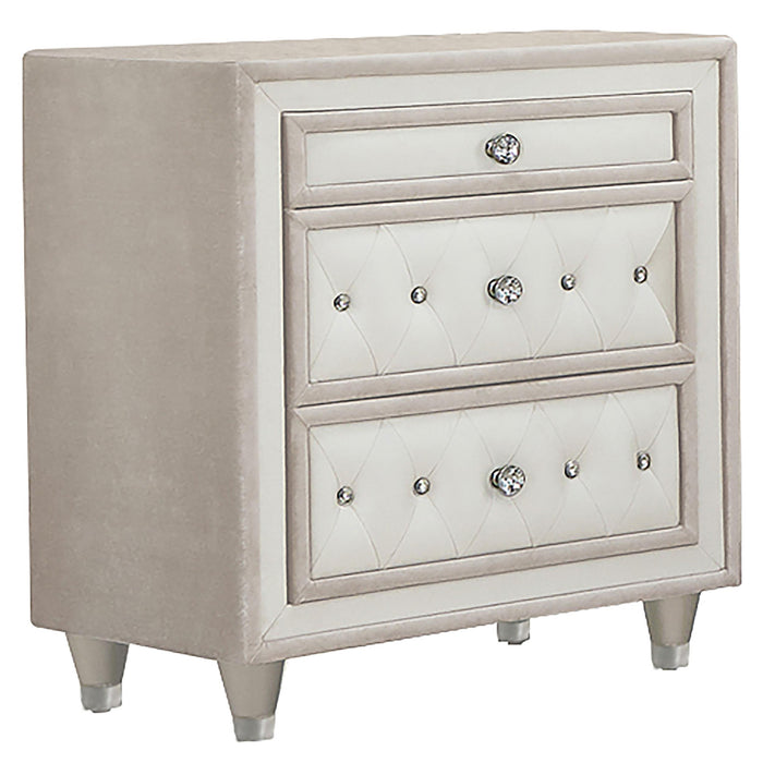 Antonella 3-drawer Upholstered Nightstand Ivory and Camel - Tony’s Furniture Store & Linen (GA) - Multi Location