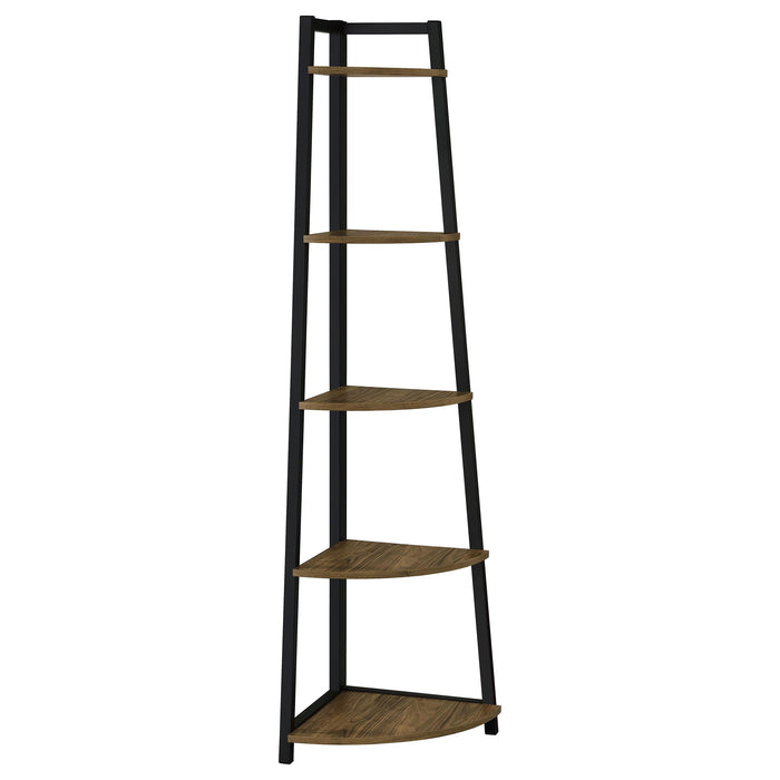 Jacksonville 5-tier Corner Bookcase Aged Walnut - Tony’s Furniture Store & Linen (GA) - Multi Location