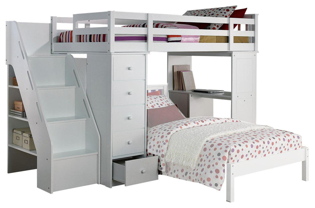 Acme Freya Loft Bed with Bookcase Ladder in White 37145 - Tony’s Furniture Store & Linen (GA) - Multi Location