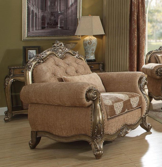 Acme Ragenardus Chair with 1 Pillow in Fabric & Vintage Oak 56032 - Tony’s Furniture Store & Linen (GA) - Multi Location