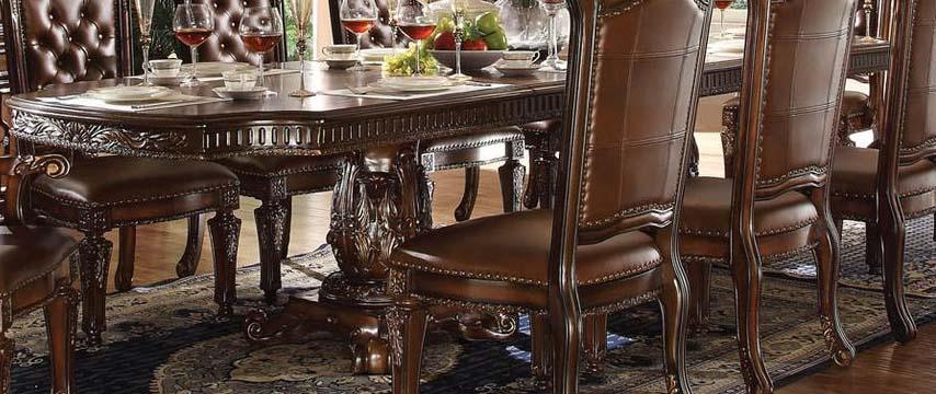 Acme Vendome Double Pedestal Dining Table with Two Leaves in Cherry 62000 - Tony’s Furniture Store & Linen (GA) - Multi Location