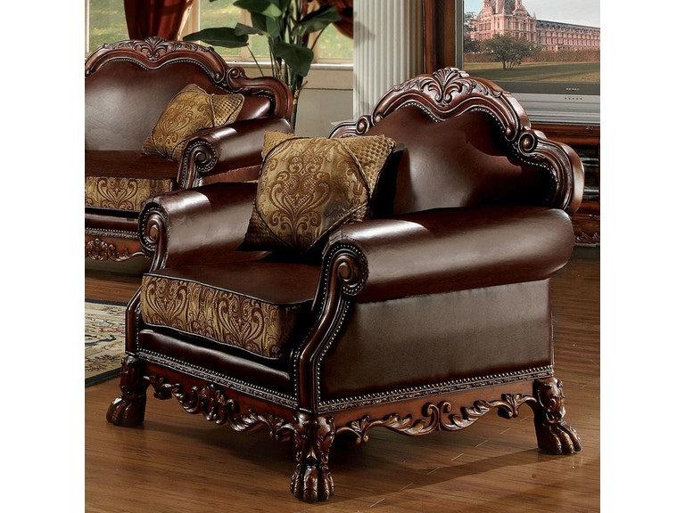 Dresden Brown PU & Chenille, Cherry Oak Chair & 1 Pillow - Tony’s Furniture Store & Linen (GA) - Multi Location