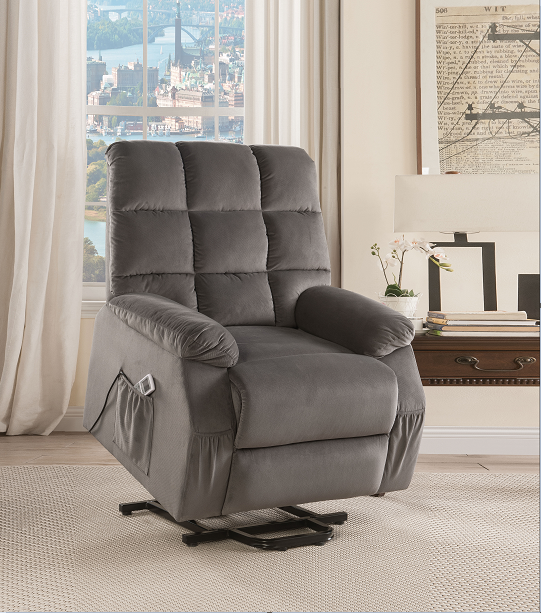 Ipompea Gray Velvet Recliner w/Power Lift & Massage - Tony’s Furniture Store & Linen (GA) - Multi Location
