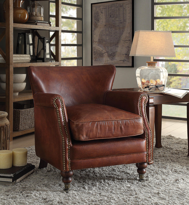 Leeds Vintage Dark Brown Top Grain Leather Accent Chair - Tony’s Furniture Store & Linen (GA) - Multi Location