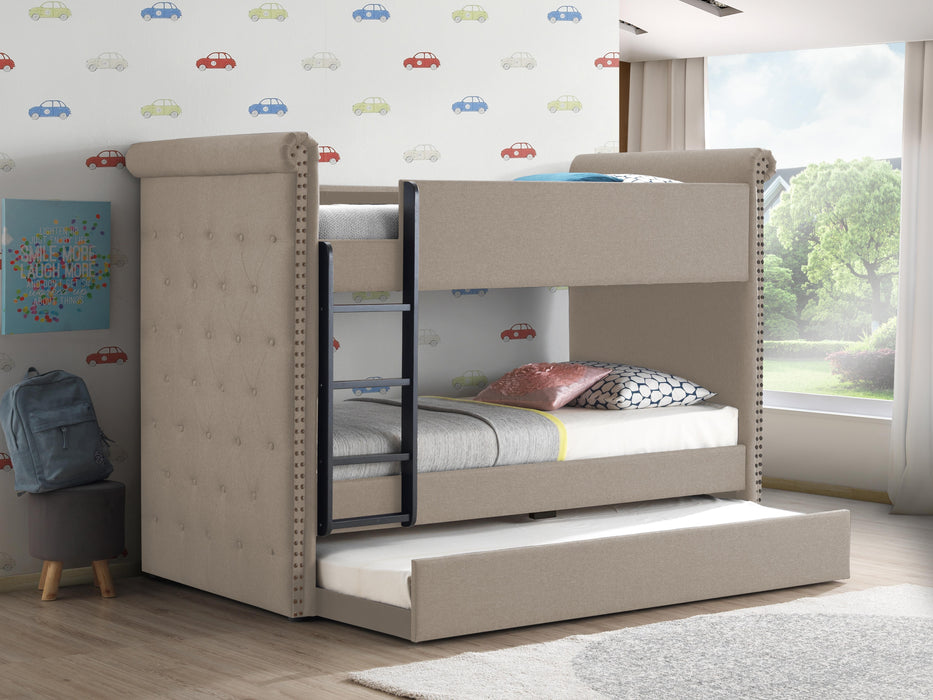 Romana II Beige Fabric Bunk Bed & Trundle (Twin/Twin) - Tony’s Furniture Store & Linen (GA) - Multi Location