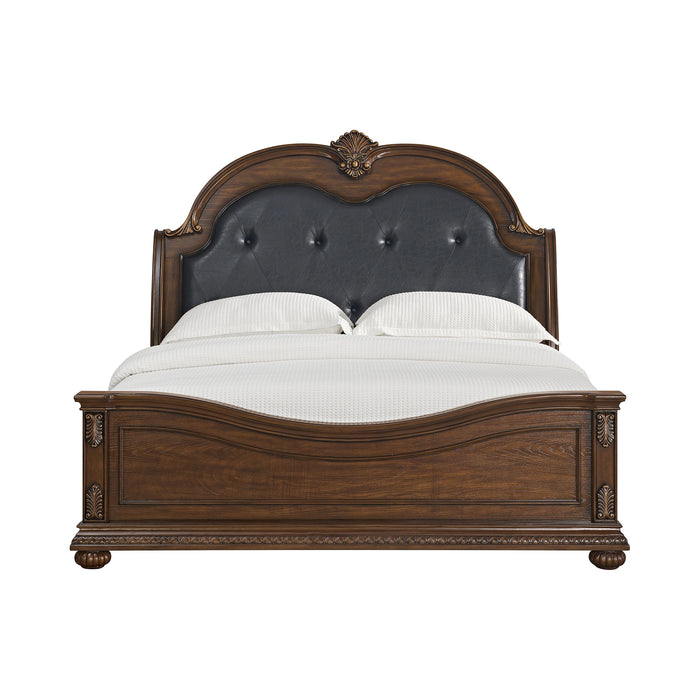Cadenza UPH Bed with Black PU in Brown - Tony’s Furniture Store & Linen (GA) - Multi Location