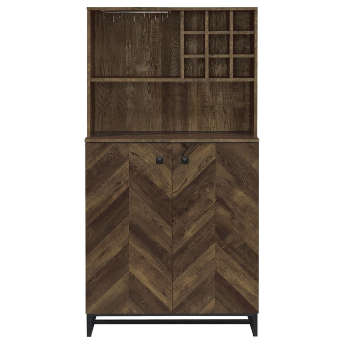 Mendoza 2-door Wine Cabinet Rustic Oak Herringbone and Gunmetal - Tony’s Furniture Store & Linen (GA) - Multi Location