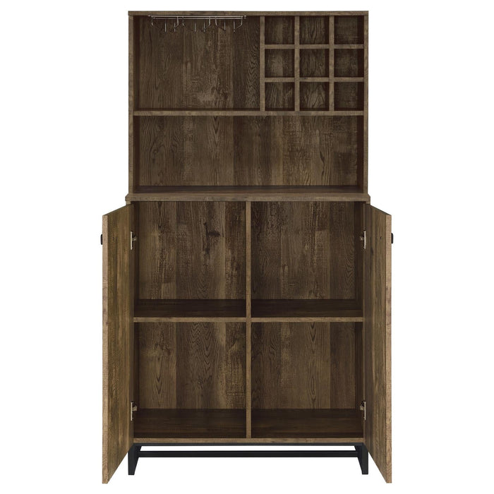 Mendoza 2-door Wine Cabinet Rustic Oak Herringbone and Gunmetal - Tony’s Furniture Store & Linen (GA) - Multi Location