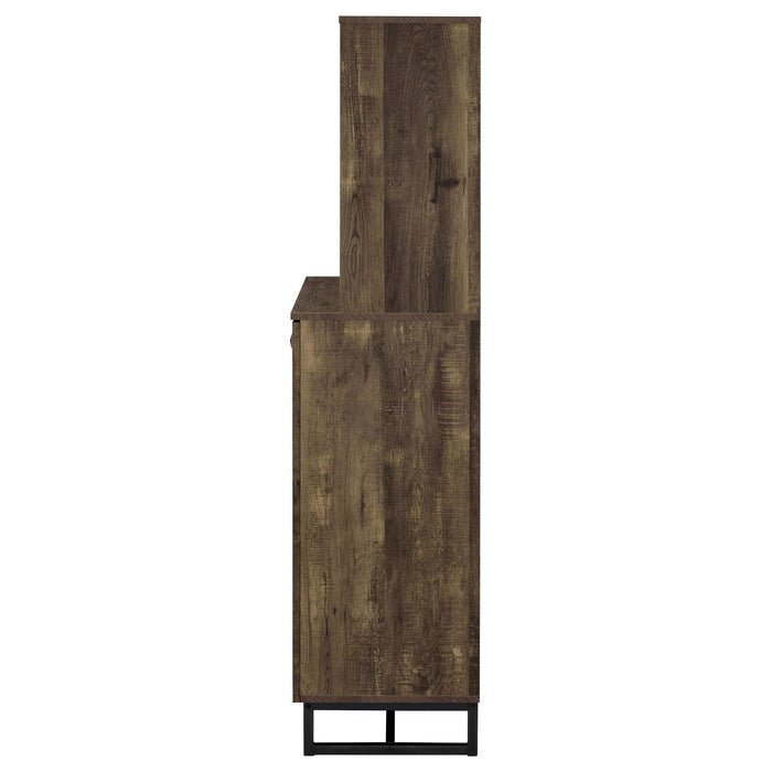 Mendoza 2-door Wine Cabinet Rustic Oak Herringbone and Gunmetal - Tony’s Furniture Store & Linen (GA) - Multi Location