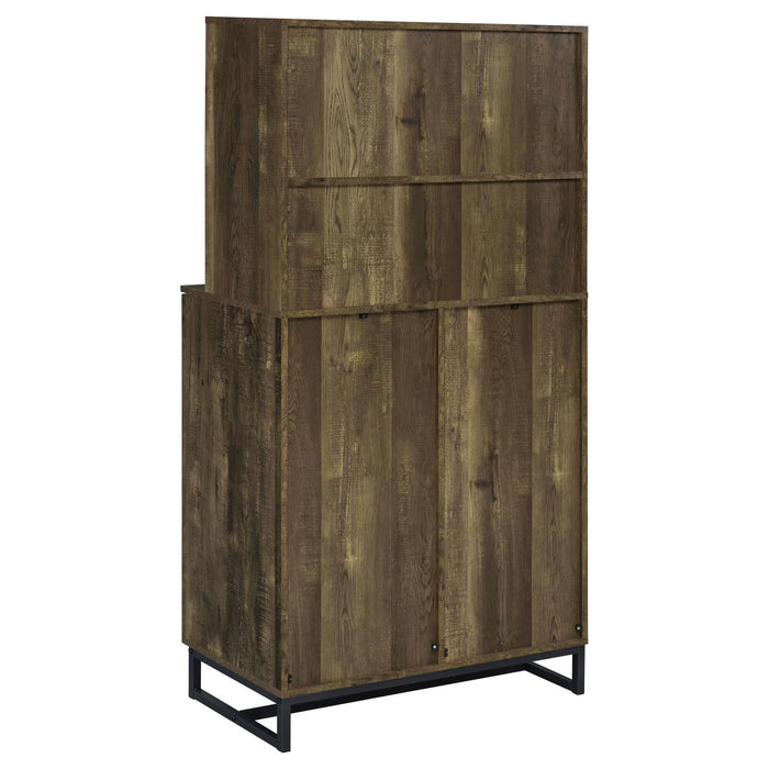 Mendoza 2-door Wine Cabinet Rustic Oak Herringbone and Gunmetal - Tony’s Furniture Store & Linen (GA) - Multi Location