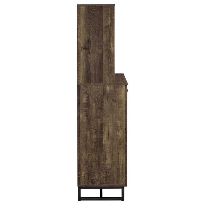 Mendoza 2-door Wine Cabinet Rustic Oak Herringbone and Gunmetal - Tony’s Furniture Store & Linen (GA) - Multi Location