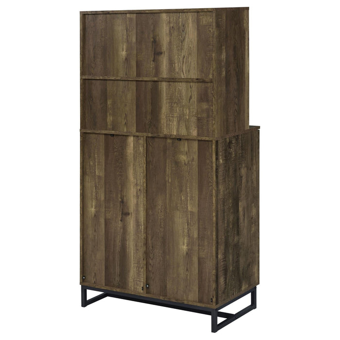 Mendoza 2-door Wine Cabinet Rustic Oak Herringbone and Gunmetal - Tony’s Furniture Store & Linen (GA) - Multi Location