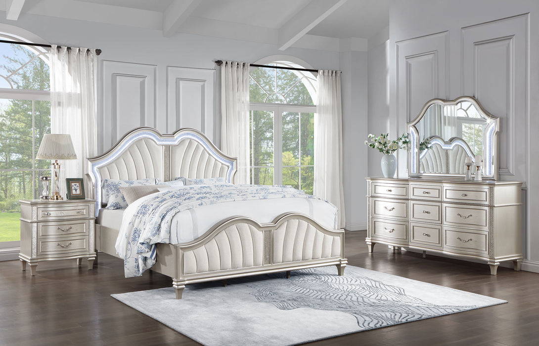 Evangeline Upholstered Platform Bedroom Set Ivory and Silver Oak - Tony’s Furniture Store & Linen (GA) - Multi Location