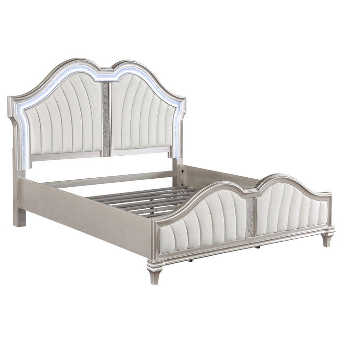Evangeline Tufted Upholstered Platform Bed Ivory and Silver Oak - Tony’s Furniture Store & Linen (GA) - Multi Location