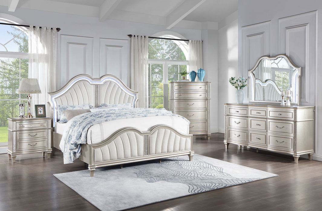 Evangeline Upholstered Platform Bedroom Set Ivory and Silver Oak - Tony’s Furniture Store & Linen (GA) - Multi Location