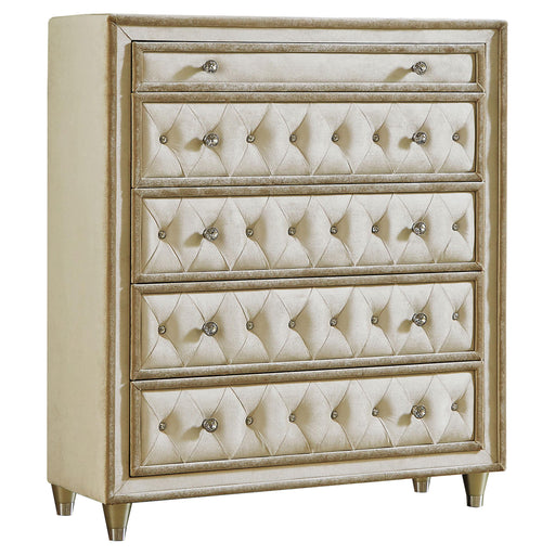 Antonella 5-drawer Upholstered Chest Ivory and Camel - Tony’s Furniture Store & Linen (GA) - Multi Location