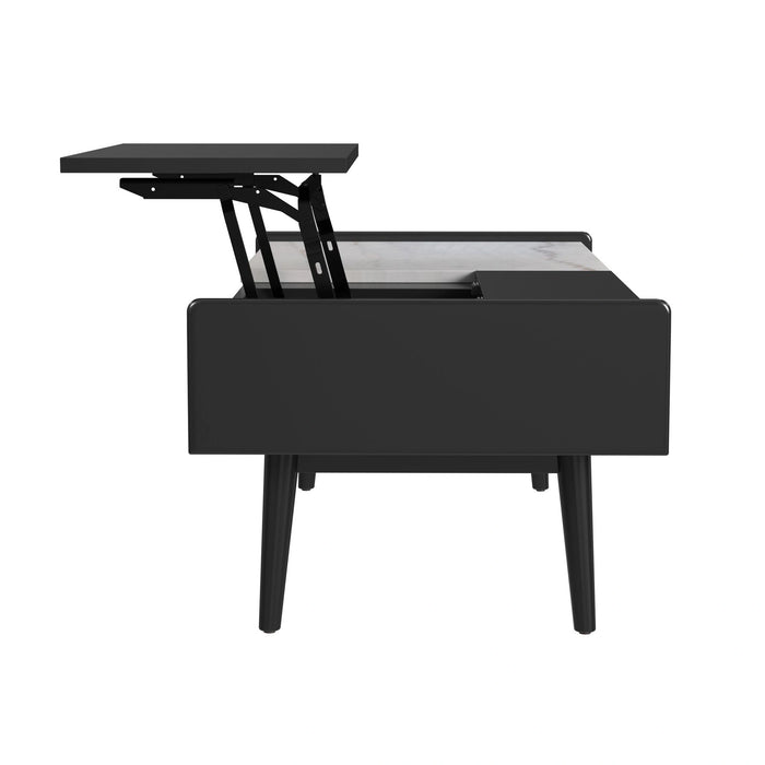 Lanette Coffee Table with White Marble and Lift-Top in Black - Tony’s Furniture Store & Linen (GA) - Multi Location