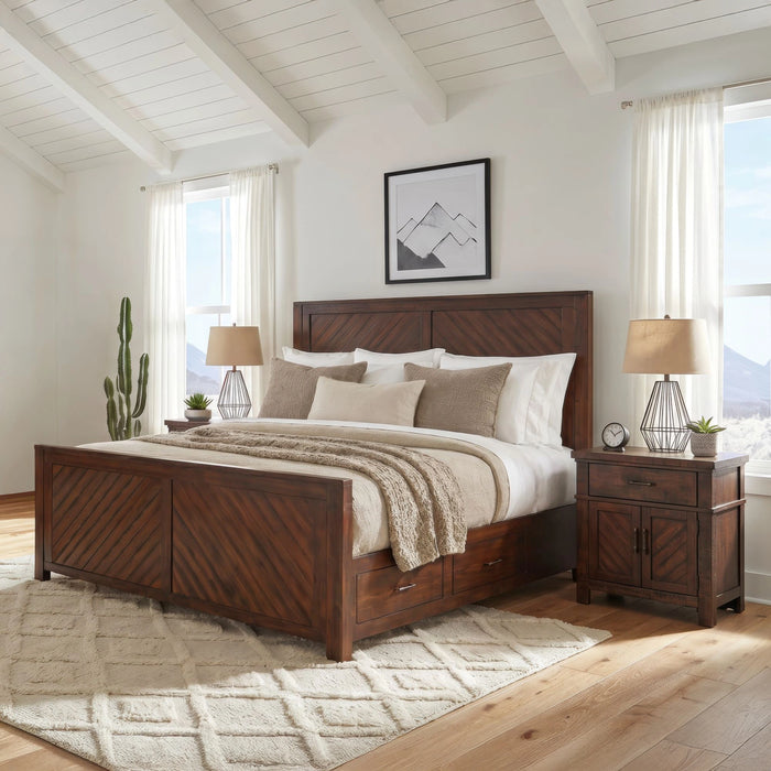 Jax Platform Storage Bedroom Set in Cherry - Tony’s Furniture Store & Linen (GA) - Multi Location