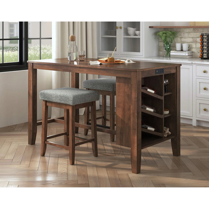 Santa Barbara Kitchen Island & 2 Counter Stools with Dark Grey Fabric in Walnut