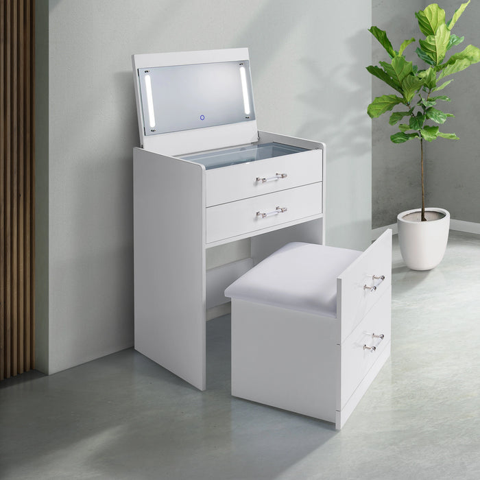 Irvine Mini Dressing Table with Stool, LED and USB in Glossy White - Tony’s Furniture Store & Linen (GA) - Multi Location