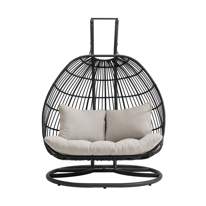 Playa Double Swing Egg Chair Complete - Dark Grey and Olefin Beige