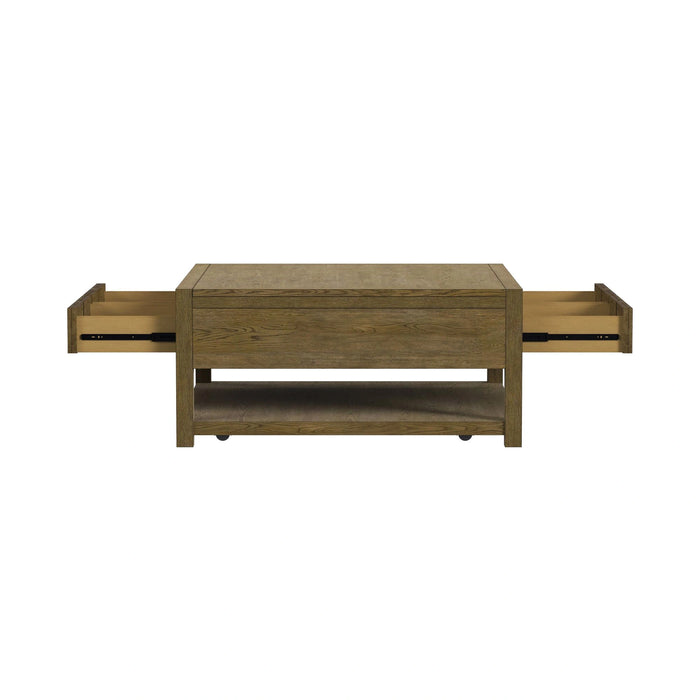 Heritage & Home Square Coffee Table with Casters in Oak Brown - Tony’s Furniture Store & Linen (GA) - Multi Location
