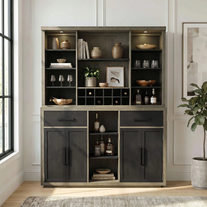 Jemma Buffet and Hutch with Light in Grey and Dark Espresso - Tony’s Furniture Store & Linen (GA) - Multi Location