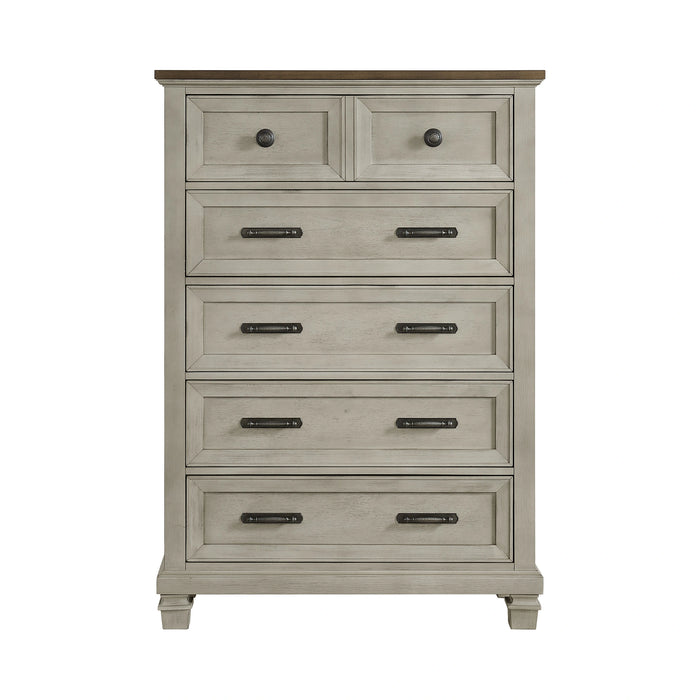 Farmington 5-Drawer Chest in Medium Brown and Washed Stone - Tony’s Furniture Store & Linen (GA) - Multi Location