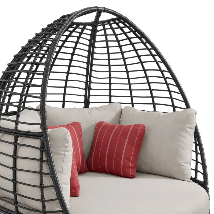 Playa Twin Egg Chair - Dark Grey and Olefin Beige with 3 Pillows