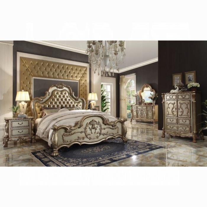Dresden Bone PU & Gold Patina Queen Bed - Tony’s Furniture Store & Linen (GA) - Multi Location
