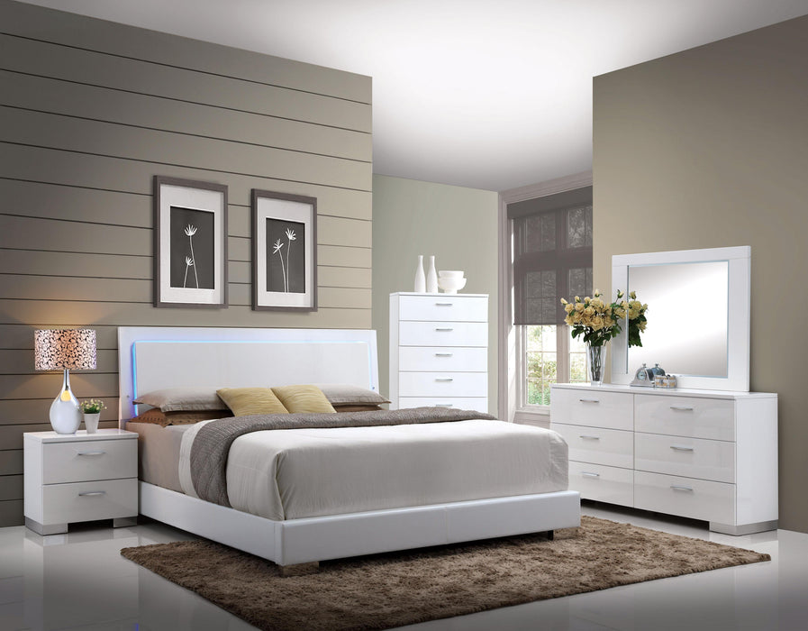 Lorimar White PU & Chrome Leg Eastern King Bed - Tony’s Furniture Store & Linen (GA) - Multi Location