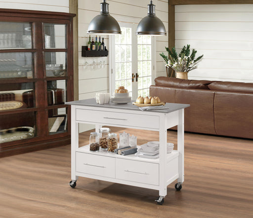 Ottawa Stainless Steel & White Kitchen Cart - Tony’s Furniture Store & Linen (GA) - Multi Location