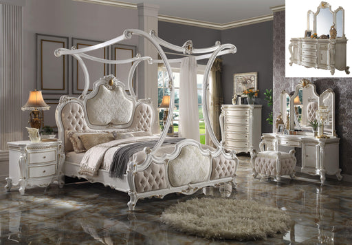 Picardy Fabric & Antique Pearl Eastern King Bed (Canopy) - Tony’s Furniture Store & Linen (GA) - Multi Location