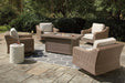 Beachcroft Beachcroft Fire Pit Table with Four Nuvella Swivel Lounge Chairs - Tony’s Furniture Store & Linen (GA) - Multi Location