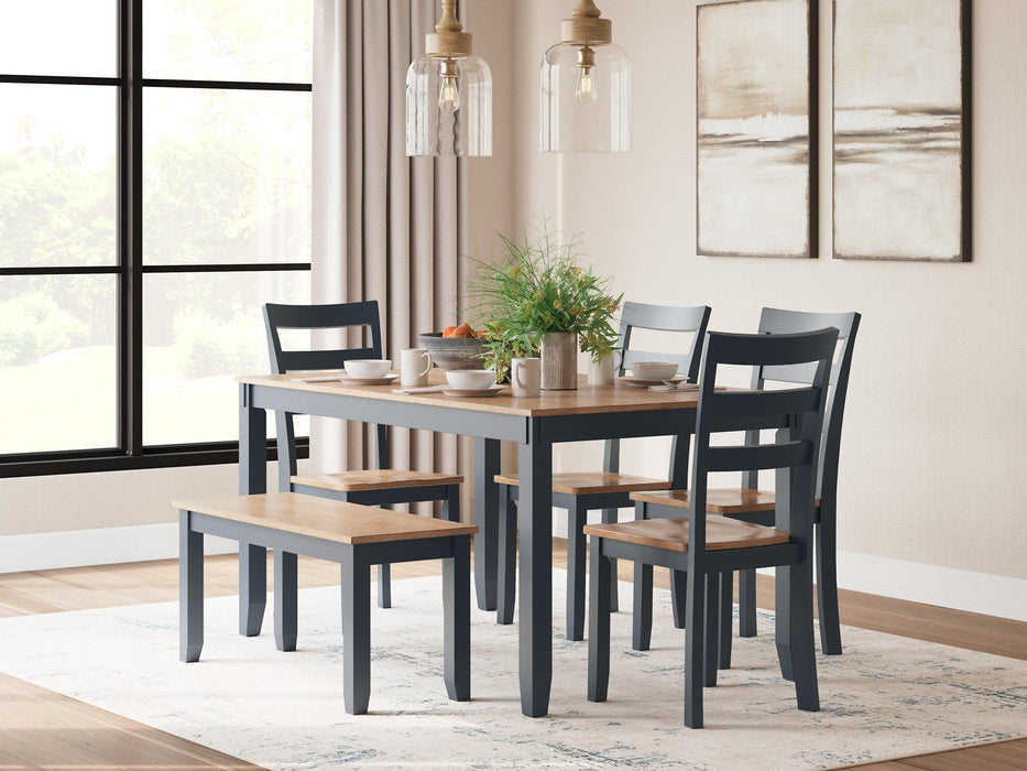 Gesthaven Dining Table with 4 Chairs and Bench (Set of 6) - Tony’s Furniture Store & Linen (GA) - Multi Location