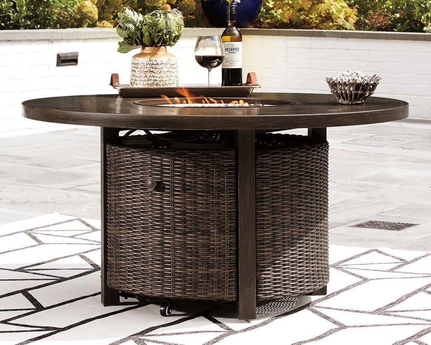 Paradise Trail Paradise Trail Fire Pit Table with 4 Nuvella Swivel Lounge Chairs - Tony’s Furniture Store & Linen (GA) - Multi Location
