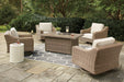 Beachcroft Beachcroft Fire Pit Table with Four Nuvella Swivel Lounge Chairs - Tony’s Furniture Store & Linen (GA) - Multi Location