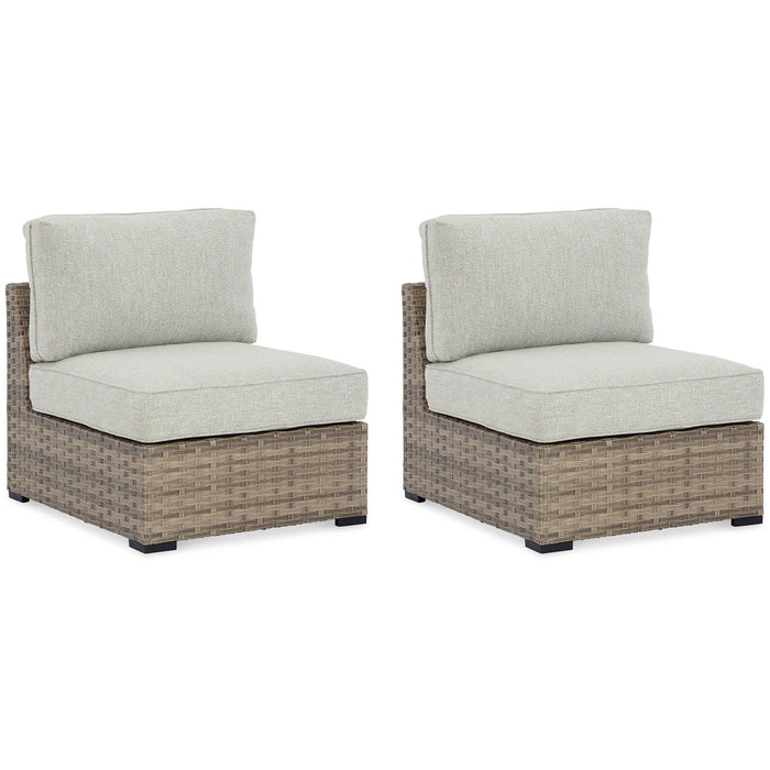 Calworth Outdoor Armless Chair with Cushion (Set of 2) - Tony’s Furniture Store & Linen (GA) - Multi Location