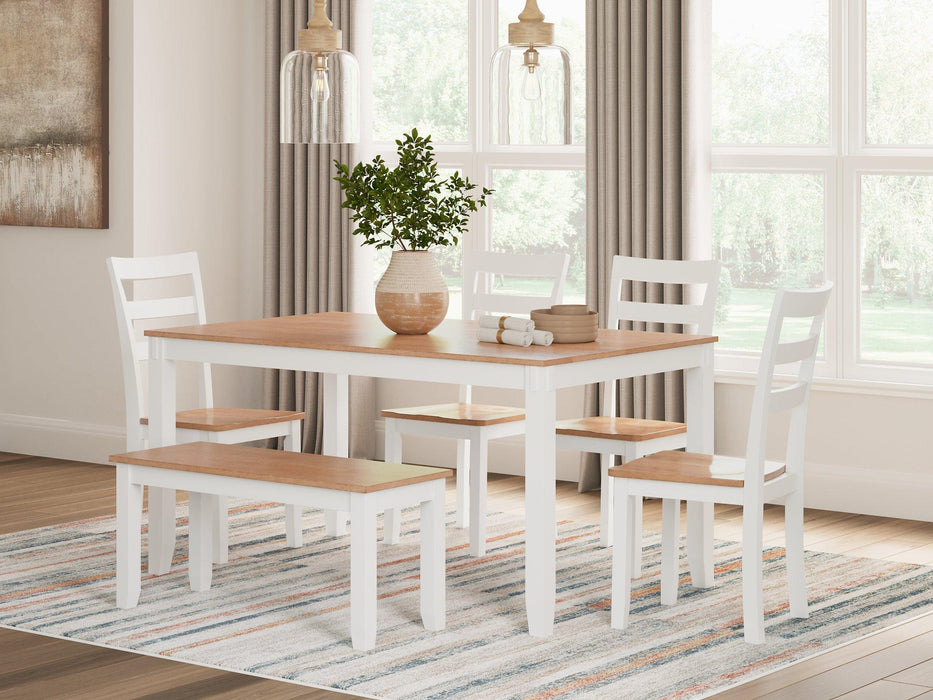 Gesthaven Dining Table with 4 Chairs and Bench (Set of 6) - Tony’s Furniture Store & Linen (GA) - Multi Location
