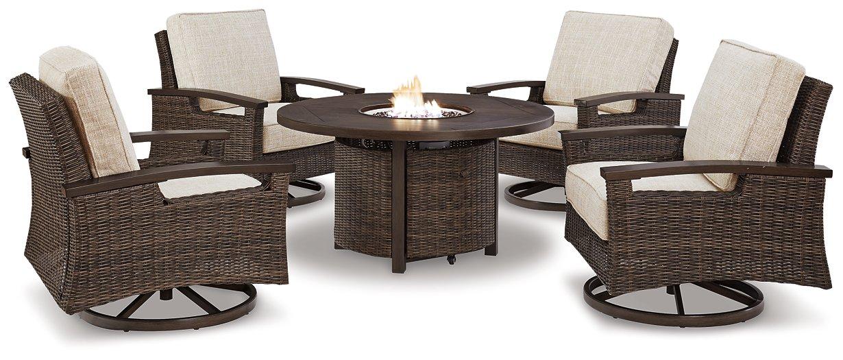 Paradise Trail Paradise Trail Fire Pit Table with 4 Nuvella Swivel Lounge Chairs - Tony’s Furniture Store & Linen (GA) - Multi Location