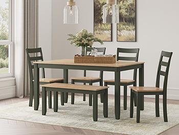 Gesthaven Dining Table with 4 Chairs and Bench (Set of 6) - Tony’s Furniture Store & Linen (GA) - Multi Location
