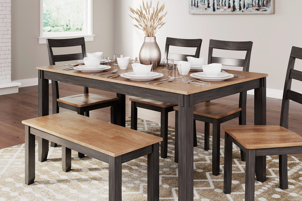 Gesthaven Dining Table with 4 Chairs and Bench (Set of 6) - Tony’s Furniture Store & Linen (GA) - Multi Location