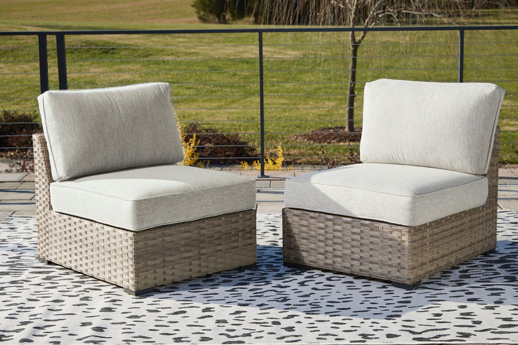 Calworth Outdoor Armless Chair with Cushion (Set of 2) - Tony’s Furniture Store & Linen (GA) - Multi Location