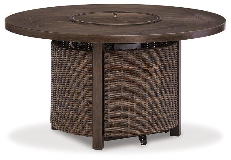 Paradise Trail Paradise Trail Fire Pit Table with 4 Nuvella Swivel Lounge Chairs - Tony’s Furniture Store & Linen (GA) - Multi Location
