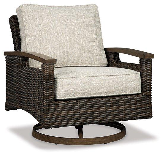 Paradise Trail Paradise Trail Fire Pit Table with 4 Nuvella Swivel Lounge Chairs - Tony’s Furniture Store & Linen (GA) - Multi Location