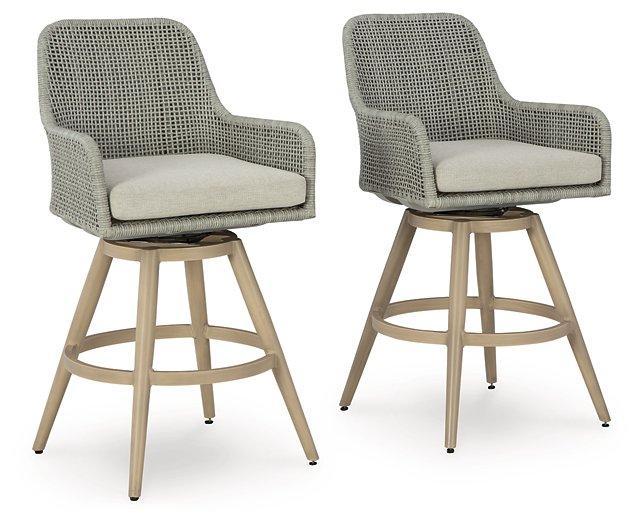 Seton Creek Outdoor Bar Height Barstool with Cushion (Set of 2) - Tony’s Furniture Store & Linen (GA) - Multi Location