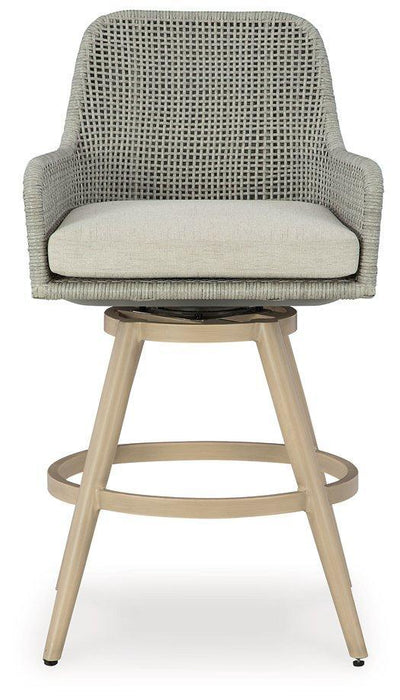 Seton Creek Outdoor Bar Height Barstool with Cushion (Set of 2) - Tony’s Furniture Store & Linen (GA) - Multi Location