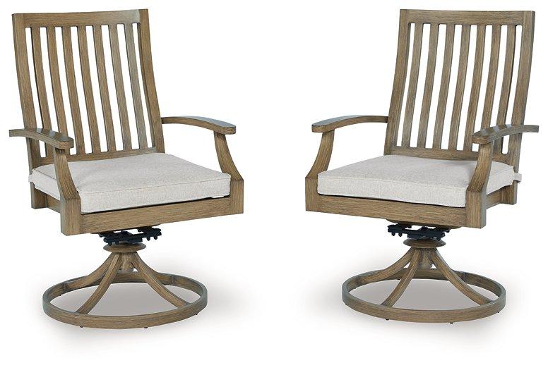 Rainier Ranch Outdoor Swivel Chair with Cushion (Set of 2) - Tony’s Furniture Store & Linen (GA) - Multi Location