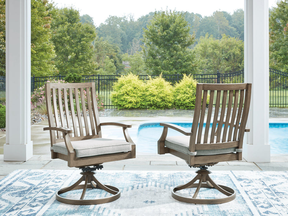 Rainier Ranch Outdoor Swivel Chair with Cushion (Set of 2) - Tony’s Furniture Store & Linen (GA) - Multi Location