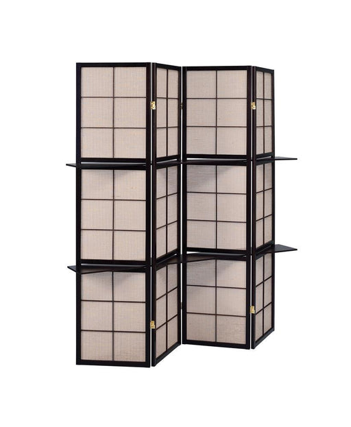 Iggy 4-panel Folding Screen with Removable Shelves Tan and Cappuccino - Tony’s Furniture Store & Linen (GA) - Multi Location